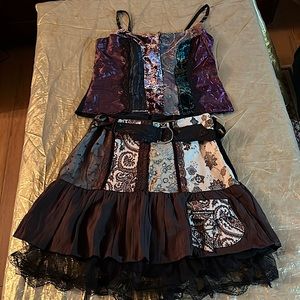 💥FRENCH BOHEMIAN 2PCS SET BEAUTIFUL PATCHWORK SZ12 ADJUSTABLE WI/LACE AT BACK